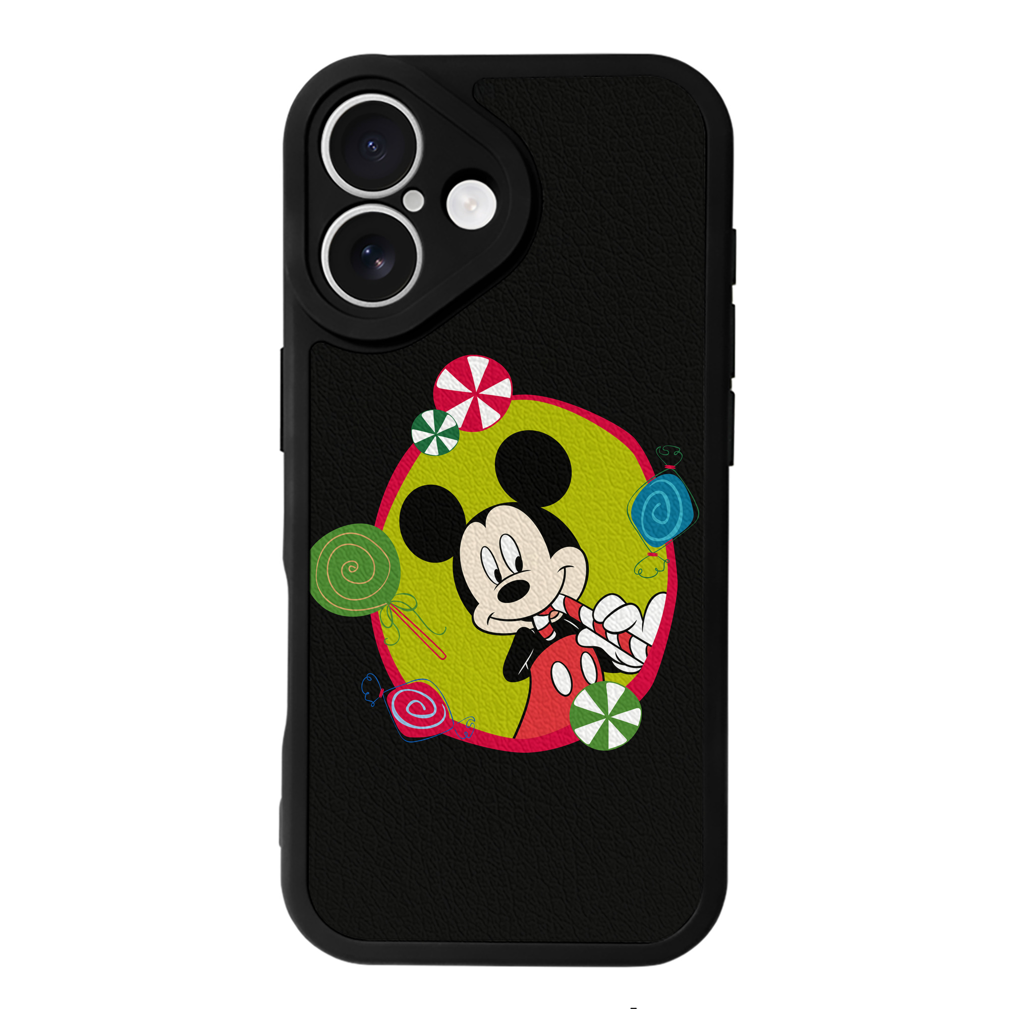 （画像用） ミッキーマウス Mickey Mouse 【iPhone 16シリーズ対応】シリコンスマホケース（レザー調） 材質：シリコン